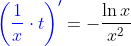 {\color{Blue} \left ( \frac{1}{x}\cdot t \right )'}=-\frac{\ln x}{x^{2}}